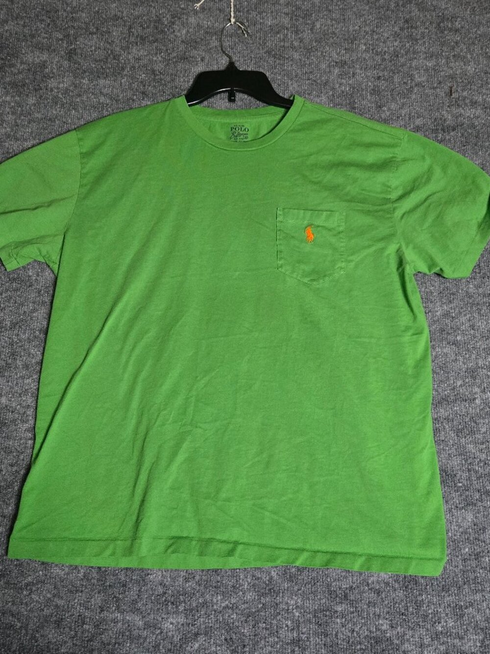 Polo Ralph Lauren T Shirt Mens Large Green Short Sleeve Crew Orange Pony